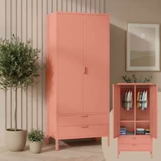 skølm 'Ituri' Metall Kleiderschrank, Doppeltür mit zwei Schubladen, terrakotta