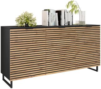 Sideboard Tranai 3D (Farbe: Schwarz Graphit / Schwarz Graphit + Wotan Eiche)