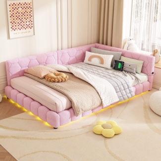 Schlafsofa mit Bettfunktion und Lattenrost, 140x200 cm, Polsterbett, Doppelbett, Jugendbett, Bezug aus Vlies