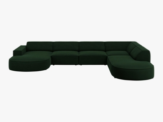 Micadoni Panorama-Ecksofa Jodie 7-Sitzer runde Recamiere Rechts Samt Bluvel Flaschengrün