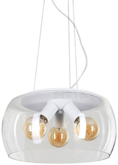 hofstein Hängeleuchte »Tiago« runde Pendellampe aus Metall in weiß, ohne Leuchtmittel, Retro Look, mit transparenten Glasschirmen, 3xE27, Höhe max. 150cm