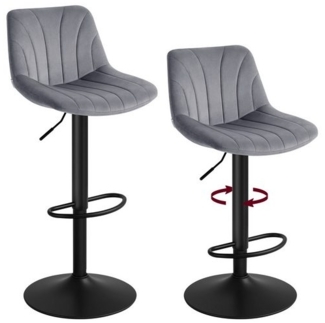 VASAGLE Barstuhl 2er Set, Küchenhocker, 88-108 cm höhenverstellbar, Barhocker, drehbar, mit Fußstütze, Samt-Bezug, grau