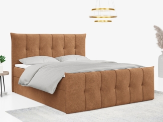 Boxspringbett, mit Fußteil, 2 Bettkästen - PREMIUM-11 - 140x200cm - Orange Stoff - H4