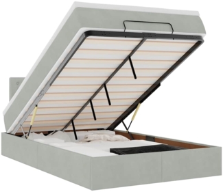 vidaXL Ottoman-Bett mit Matratze & LEDs Hellgrau 120x200 cm Samt 3312758
