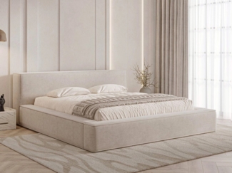 GrainGold Polsterbett mit Bettkästen MALI, Modern Bett mit Kopfteil - 160x200 cm, Beige (1x Bett)