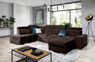 Wohnlandschaft Schlafsofa NOLAN USB in Stoff Element Dunkelbraun Ottomane Rechts