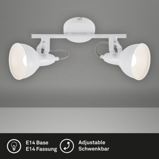 BRILONER - Deckenlampe Vintage schwenkbar, E14 Fassung, max. 40 Watt, Deckenleuchte, Lampe, Wohnzimmerlampe, Schlafzimmerlampe, Küchenlampe, Deckenstrahler, Deckenbeleuchtung, 30,4 x 10 x 18,1 cm, Weiß