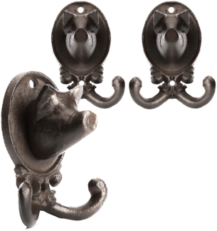 BigDean 2 Stück Garderobenhaken Schwein aus robusten Gusseisen anthrazit (BxH) 8,5x10cm - Haken als Deko und Garderobe geeignet- Tierkopf Kleiderhaken massiv –Wandhaken vintage für Innen & Außen