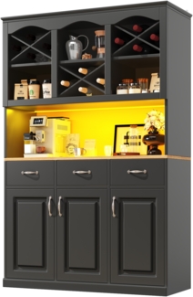 Sideboard B 120 x T 40 x H 180 cm, 3 Türen, 3 Schubladen, LED-App-Steuerung, Schwarz