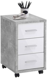 FMD Möbel - DIEGO 2 - Rollcontainer - melaminharzbeschichtete Spanplatte - Beton LA/Hgl weiß - 35 x 58,9 x 42cm