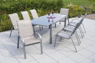 YOURSOL by Merxx Gartenmöbel Set Amalfi für 8 Personen mit Ausziehtisch, Aluminium Stapelstühle