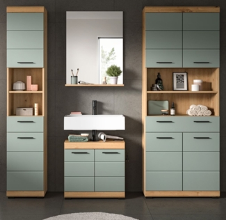 Badmöbel Set in Shawn grün und Eiche 4-teilig 200 cm