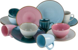 CreaTable 22506 Kombiservice Cosy Day für 4 Personen, Steinzeug, mehrfarbig (1 Set, 16-teilig)