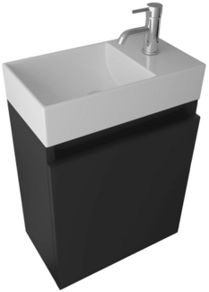 Alpenberger Badmöbel-Set Gäste WC Waschbecken mit Unterschrank - Badschrank Hängend, (2-tlg. Waschtisch Set Schwarz Matt, Waschbeckenunterschrank mit Softclose), Waschplätze für Kleine Bäder - Badschrank Hängend und Vormontiert