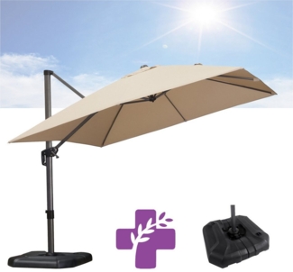PURPLE LEAF Ampelschirm Rechteck Alu Außenbereich Sonnenschirm mit Schirmständer, LxB: 400,00x300,00 cm, für Garten, Terrasse, Pool, Balkon