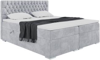 MEBLINI Boxspringbett DALIA 180x200 cm mit Bettkasten - H4/Hellgrau Samt Polsterbett - Doppelbett mit Topper & Taschenfederkern-Matratze