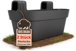 BigDean 2x Blumenkasten Balkongeländer 50cm Blumenkästen mit Wasserspeicher Balkonkasten mit Halterung Anthrazit