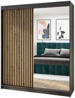A&J MöbelLand Schwebetürenschrank MOIN 180 cm mit Spiegel und 3D-Lamellen