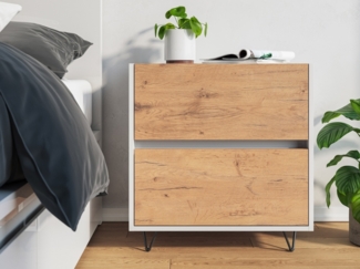 Nachttisch Yako 60cm 2 SoftClose stehend Weiß & Eiche Front : Oak Gold / Weiss hochglanz