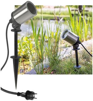 Gartenleuchte "CT-GS22" Edelstahl 230V, 1,5m Kabel+Erdspieß, GU10 Fassung