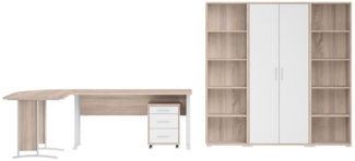 moebel-dich-auf Aktenschrank OFFICE LINE (Büromöbel-Set Arbeitszimmer Büro, 7-St, Winkelschreibtisch + Rollcontainer + Aktenschrank + Aktenregale) in Eiche Sonoma / weiß