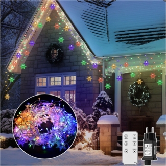 XERSEK LED-Hängeleuchte LED-Weihnachtslichterkette LED String Lichtervorhang Beleuchtung, Schneeflocke, 9M, 360 Flamming, 10Modi, IP44, Fernbedienung, Netzkabel, Timer, Dimmbar, Speicherfunktion, Anschließbar, Weihnachts Beleuchtung, Außen Innen Deko, ...