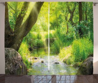 Abakuhaus Gardine Schlafzimmer Kräuselband Vorhang mit Schlaufen und Haken, Wald Stream Cascade Tropical