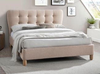 Vente-unique - Polsterbett 140 x 190 cm mit gestepptem Kopfteil + Matratze - Stoff - Beige - ELIDE