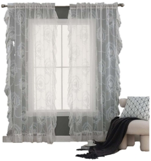 Coonoor Gardine Spitzenvorhänge, Vintage Blumenstickerei Vorhang mit Rüschen