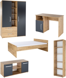 Arthur Berndt Jugendzimmer-Set »Alessio« 5-teilig, Liegefläche 120x200 cm, Anthrazit, Artisan Oak