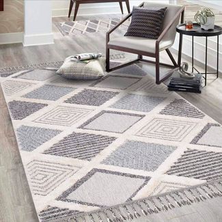 Carpet City Hochflor-Teppich Valencia 731, rechteckig, Höhe: 20 mm, Läufer, Boho-Stil, 3D-Effekt, Raute, Hoch-Tief-Struktur, mit Fransen