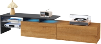 TV-Schrank, Modernes Design, Stilvoll und elegant, praktischer Stauraum, Holzoptik mit Glasböden und LED-Beleuchtung, Schwarz