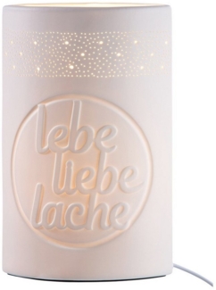 GILDE Tischleuchte GILDE Lampe lebe liebe lache - weiß - H. 28,5cm x B. 18cm