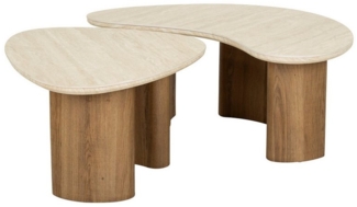 Vintagehaus Couchtisch Retro Couchtisch 2er Set Romano Travertin Keramik Organic Shape