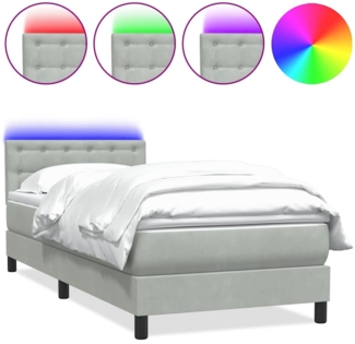 vidaXL Boxspringbett mit Matratze & LED Hellgrau 100x210 cm Samt 3317253