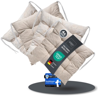 LILENO HOME Stuhlkissen - Wende Sitzkissen für Gartenstuhl oder Küchenstuhl 40 x 40 x 6 cm, Bequeme Indoor u. Outdoor Stuhlauflage als Stuhl Kissen Natur