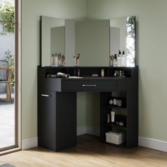 SONNI Schminktisch Schminktisch mit LED-Beleuchtung/ohne LED, Weiß & Schwarz, Eck-Schminktisch, mit LED-Beleuchtung und Spiegel, 110 x 141.5 cm