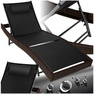 tectake Gartenliege Rattan Sonnenliege, 1 St, Moderne Sonnenliege mit sechsfach verstellbarer Rückenlehne