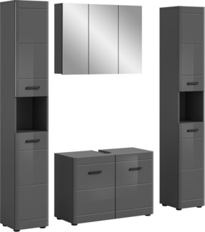 welltime Badmöbel-Set Doux, bestehend aus: 2x Hochschrank, Waschbeckenunterschrank, (4-St), Spiegelschrank, hochwertige hochglanz MDF Front mit Rillenfräsung