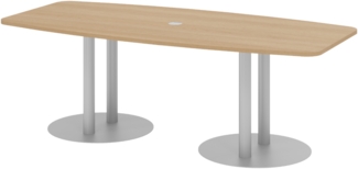 bümö Konferenztisch oval 220x103 cm großer Besprechungstisch in Eiche, Besprechungstisch mit Säulen in Silber, Meetingtisch für 8 Personen, XL-Tisch für Besprechungsraum & Meeting, KT22S-E-S