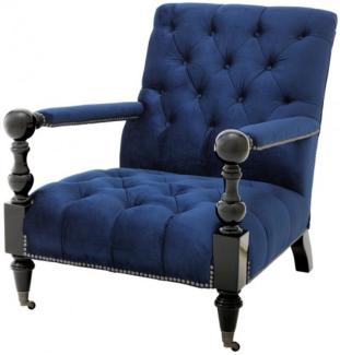 Casa Padrino Luxus Barock Sessel Royalblau / Schwarz Klavierlack - Lounge Sessel - Luxury Collection - Art Deco - Belle Epoche