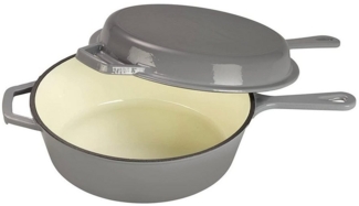 ECHTWERK Bratpfanne Grillpfanne 2-in-1 Set, Gusseisen (Schmortopf aus Gusseisen inklusive Deckel), Emaille-Beschichtung. Kombi-Schmortopf.