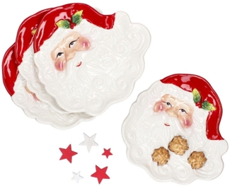 MamboCat Servierplatte 4x Gebäckteller Santa Servierplatte Kuchen Weihnachten Plätzchen, Steingut