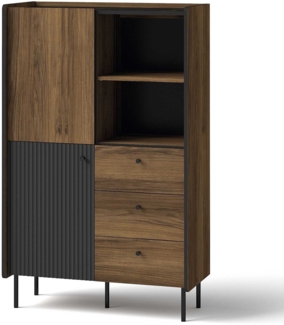 Highboard Kommode Pereto 88x40x140cm Warmia Nussbaum schwarz matt 2-türig