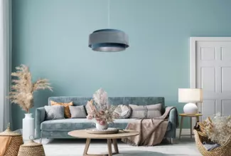 BPS Koncept DUM-038 Hängeleuchte DOBLO Velourss strukturiert und Samtstoff auf PVC-Basis blau, silber 1xE27 60W H:107 Ø60cm dimmbar