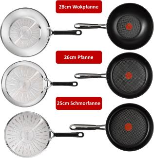 Tefal E30 - Set 15 | Jamie Oliver Pfannenset | 6 teilig | 20 cm + 28 cm + Schmorpfanne 25 cm mit Deckel + Pfannenschoner und Wender