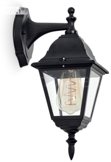 hofstein Außen-Wandleuchte Wandlampe abwärts in antikem Look aus Metall/Glas in Schwarz/Klar, ohne Leuchtmittel, im klassischen Landhaus-Stil, Außenleuchte für Terrasse, E27, IP44