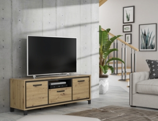 FORTE Trondheim TV-Unterschrank, Holzwerkstoff, Schwarz/Braun, 158,4 x 58,9 x 41,5 cm
