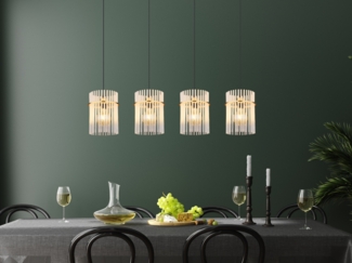 LED Pendelleuchte 4-flammig mit transparenten Echtglas Stäben, B 110cm