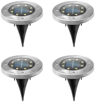 4x LED Solarlampe Bodenleuchte, Edelstahl, silber, D 12cm